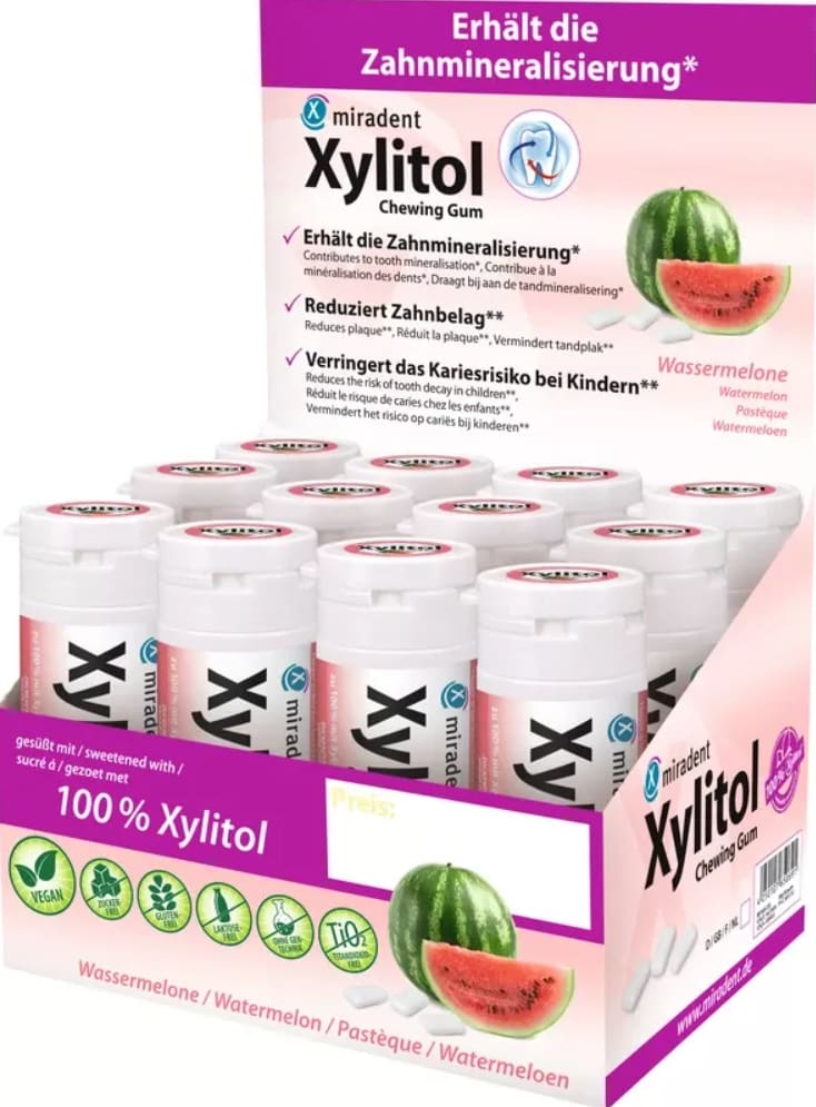 Miradent Xylitol Tuggummi Vattenmelon 12stx30 bitar