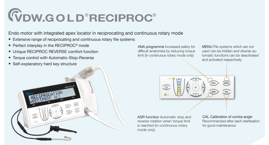 VDW GOLD Reciproc Endomotor Reciproc Kit 25mm Dentalringen vdw-gold-reciproc-endomotor-reciproc-kit-25mm-dentalringen