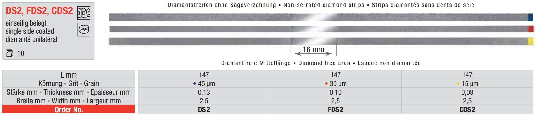 Diamantstrips 2,5mm ES blå 45µm  10st