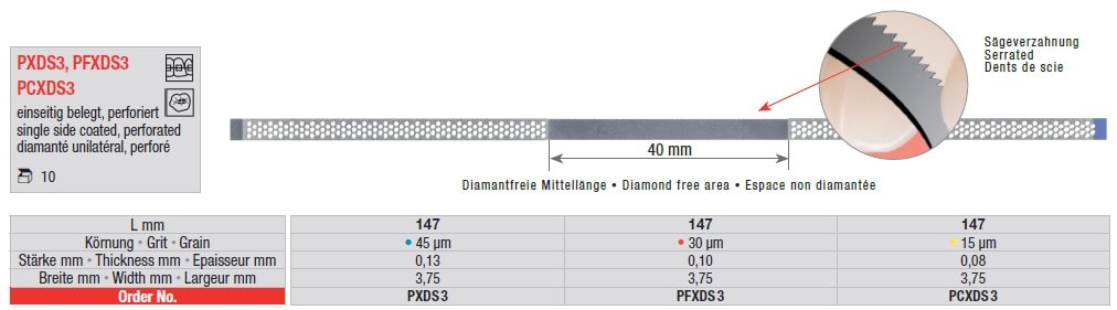 Diamantstrips perforerad 3,75mm ES röd 30µm 10st