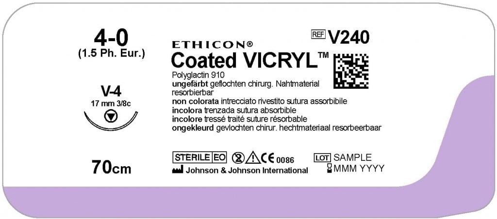 Sutur Ethicon Vicryl 4-0 ofärgad V-4 12st