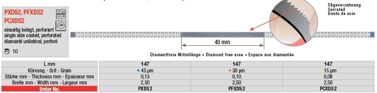 Diamantstrips perforerad 2,5mm ES blå 45µm 10st