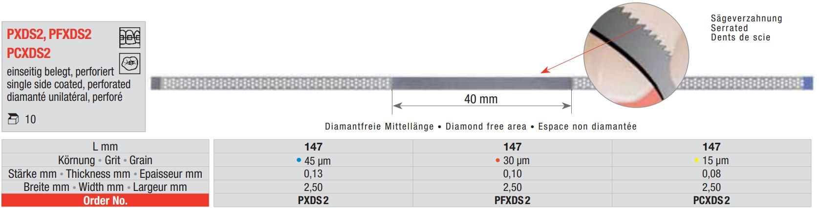 Diamantstrips perforerad 2,5mm ES röd 30µm 10st