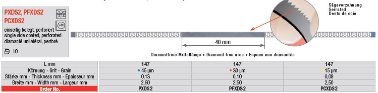 Diamantstrips perforerad 2,5mm ES gul 15µm 10st