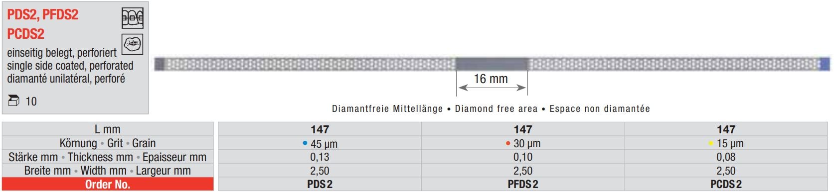 Diamantstrips perforerad 2,5mm ES gul 15µm 10st