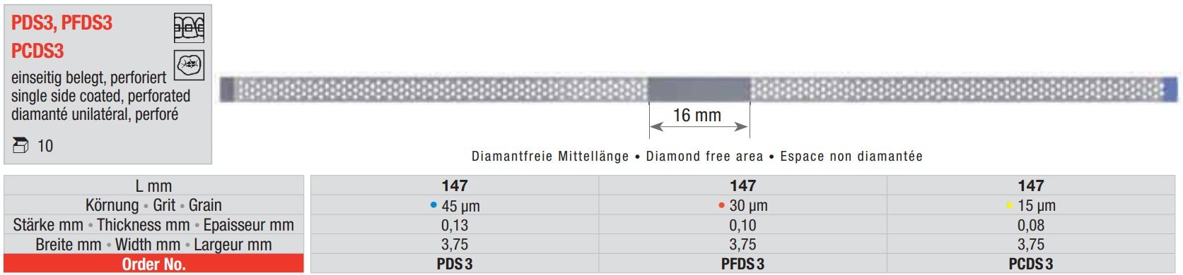 Diamantstrips perforerad 3,75mm ES röd 30µm 10st