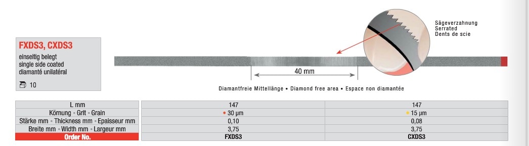 Diamantstrips 3,75mm ES röd 30µm 10st