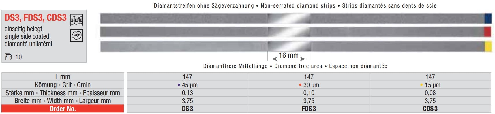 Diamantstrips 3,75mm ES blå 45µm  10st