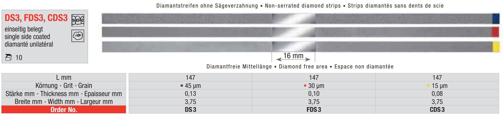 Diamantstrips 3,75mm ES gul 15µm 10st