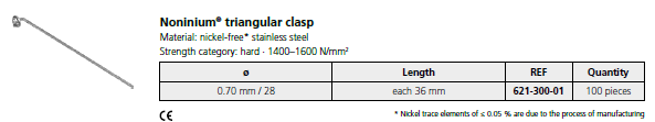 Noninium triangular clasp/klammer 100st