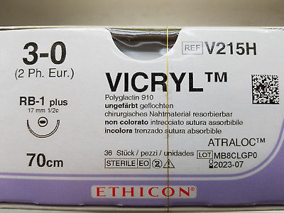 Sutur Ethicon Vicryl 3-0 ofärgad RB-1 36st