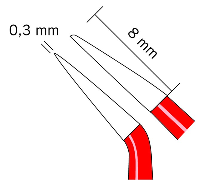 Pincett Bipolar vinklad röd 17cm